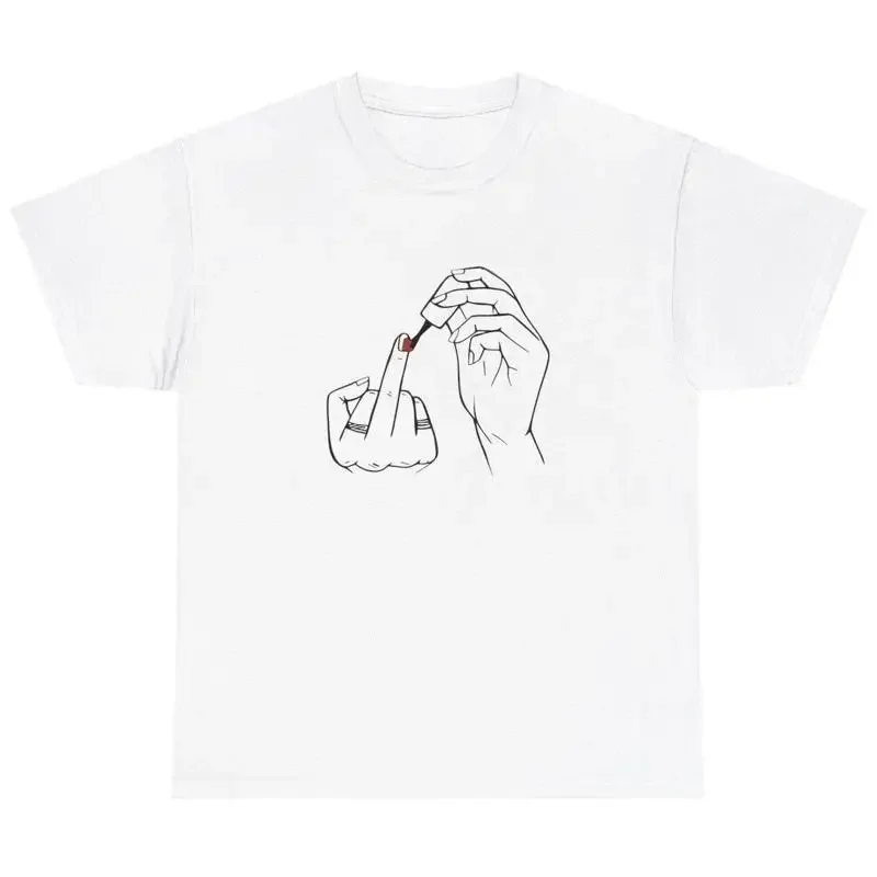 

Middle Finger Nail Polish T Shirt Silly Unhinged Sarcastic Gen Z Meme Humor Tee
