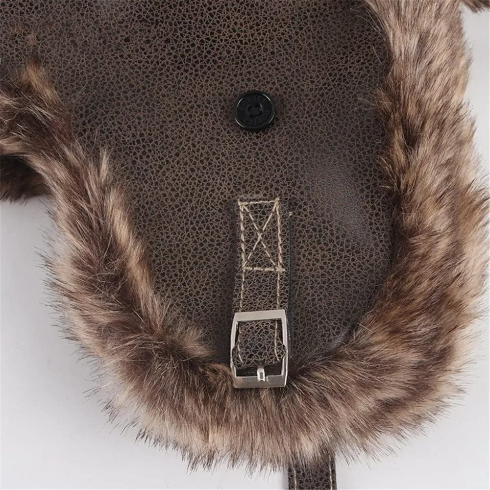 جديد الجلود الشتاء الصياد قبعة فو الفراء اصطف حماية الأذن تزلج Ushanka يندبروف رشاقته قبعة الثلج الدافئة مع الأذن رفرف الرجال