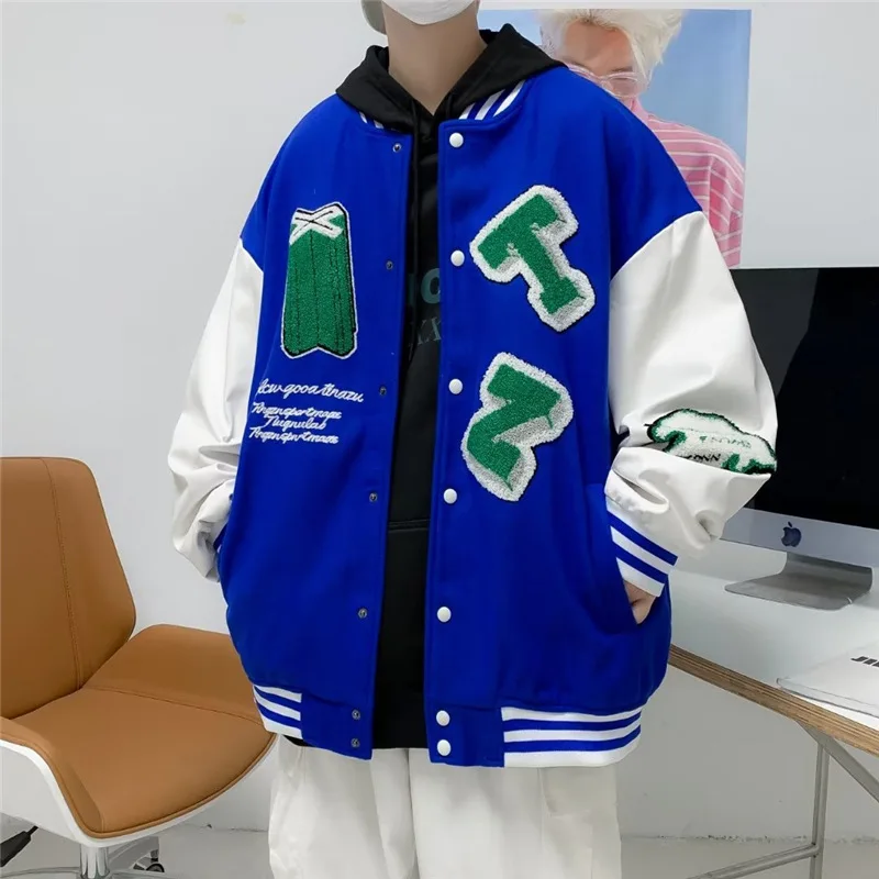 American Street Retro Flocking Embroidered Jackets Coat Men's New Hip Hop Trend Baseball Uniform Couple Casual Loose Jacket