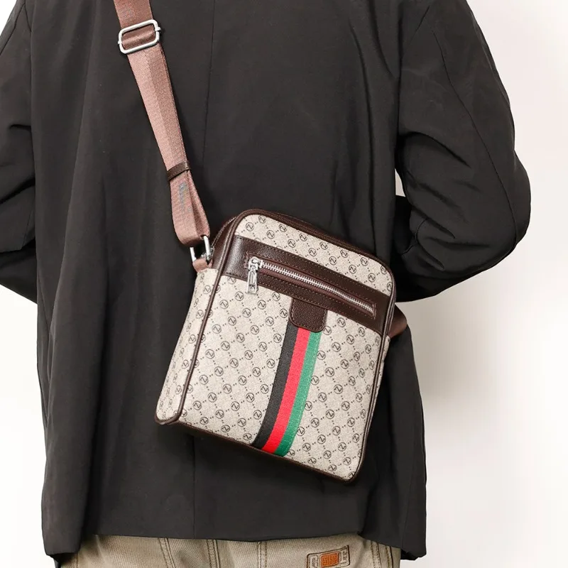 Luxury Design Men's Crossbody Bags Fashion Plaid Letter Printed Crossbody Bag Men Square Shoulder Bag Male Sling Messenger Bag