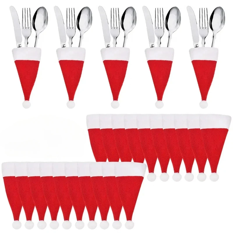 

200PCS Christmas Hats Mini Santa Claus Hat Lollipop Caps Wine Bottle Covers For Xmas Dinner Decoration New Year Party Supplies