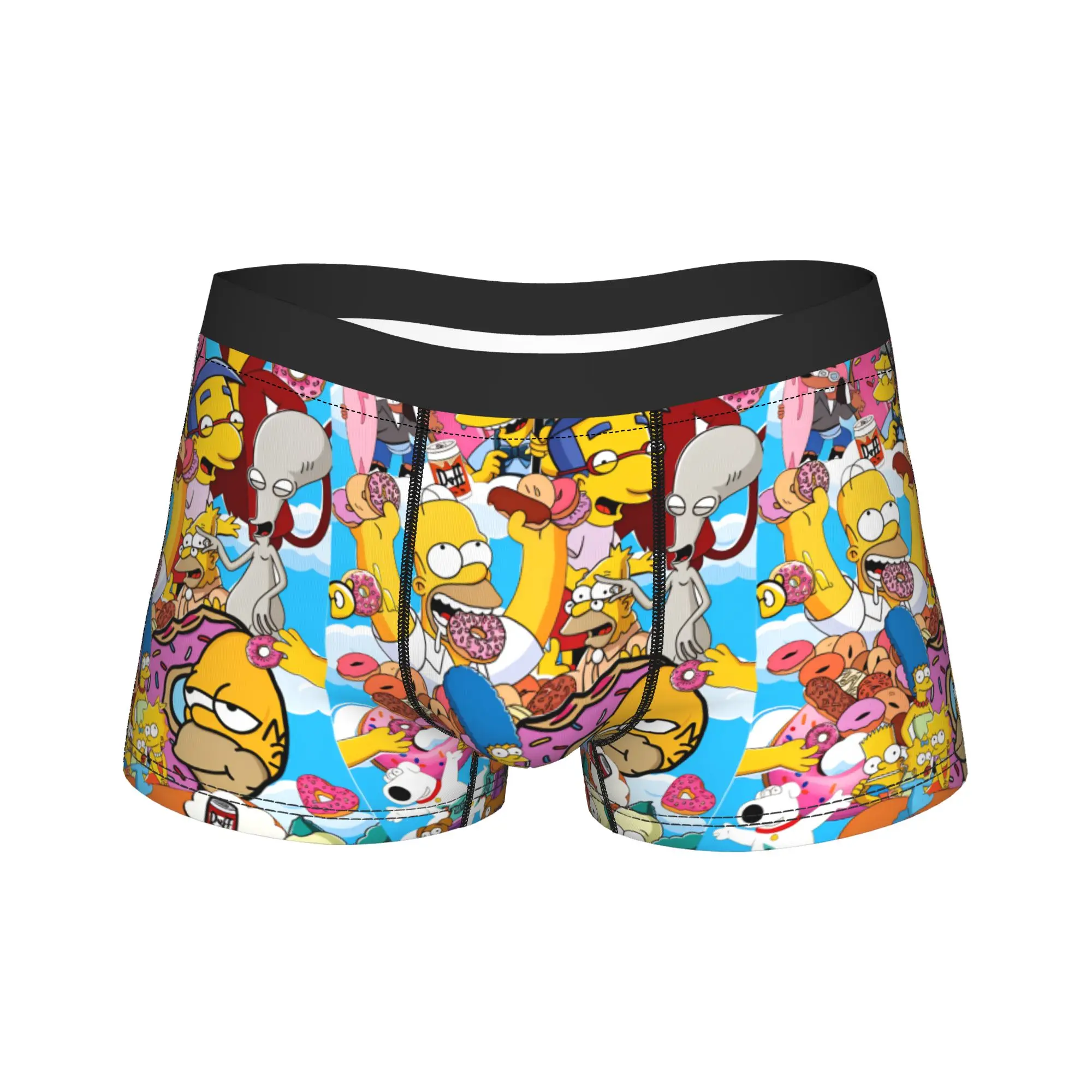 Funny SSimpsons Donut Party Fun Boxer Brief  Underwear High Quality Men Novelty Trunk Pattern Plus Size Underpants