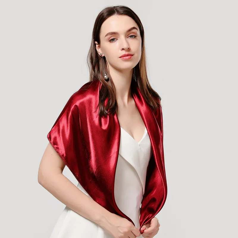 

90cm Solid Color Satin Muslim Hijab Scarf Silk Scarf Fashion Women Head Scarf Wraps Windproof Bandanna