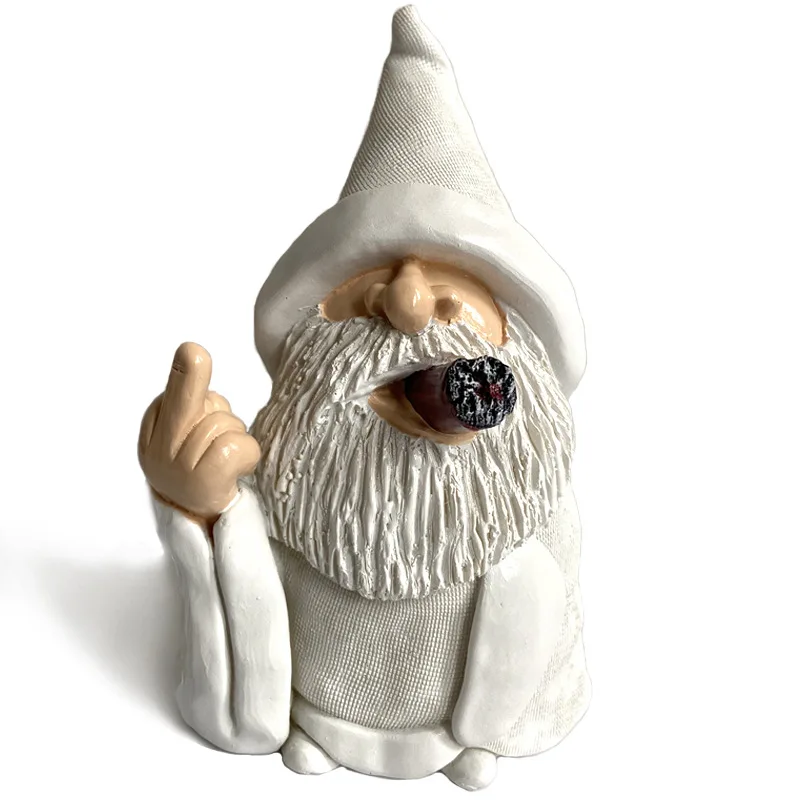 1pc Funny Smoking Middle Finger Wizard Gnomes Statue Garden Figurine Art Garden Decoration for Lawn Yard Garden Patio Ornaments