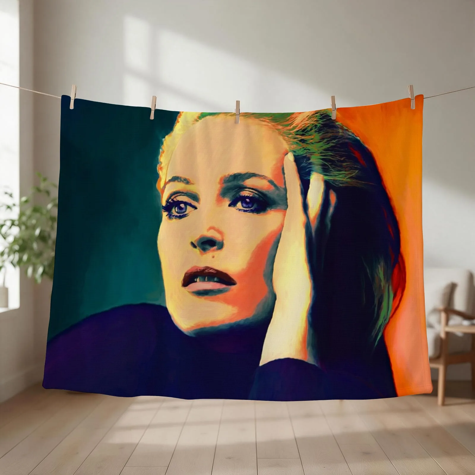 Gillian Anderson Poster in oil colors Throw Blanket couch cozy soft plush fuzzy picnic outdoor blanket