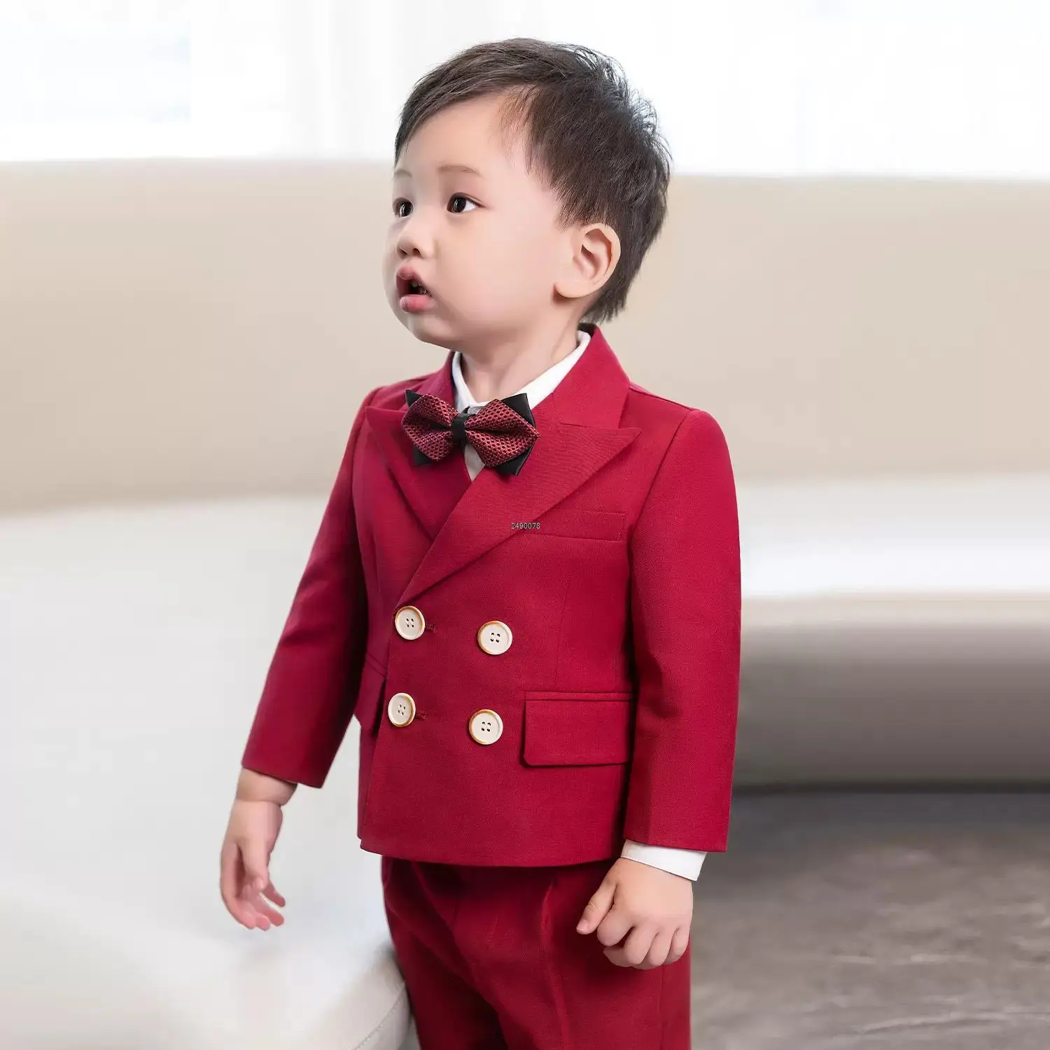 Flower Boys Red Photography Suit Children Wedding Dress Kids Stage Performance Formal Blazer Suit Baby Birthday Ceremony Costume