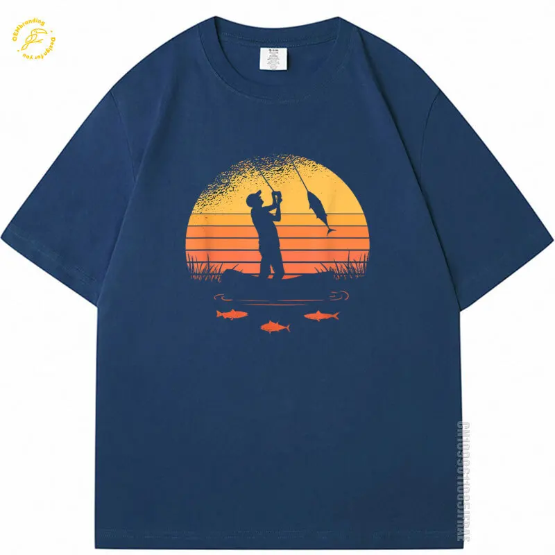 

Men Oversized T-Shirt Fisherman Sunset Catching A Fish View Beneath The Water 2025 Hot Tee Cotton T Shirt Street Wear Aespa