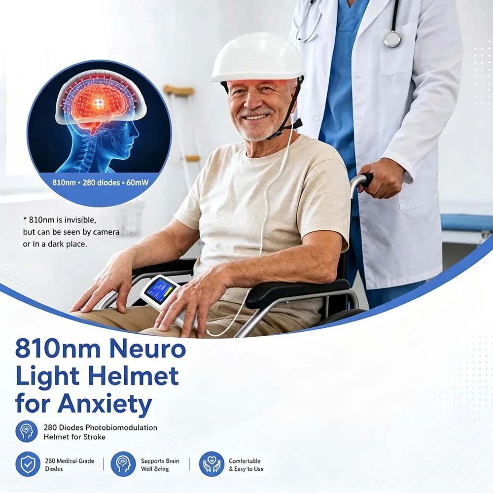 810nm Near Infrared PBM Light Therapy Helmet Non-invasive Photobiomodulation Device for Stroke Recovery Alzheimer Dementia