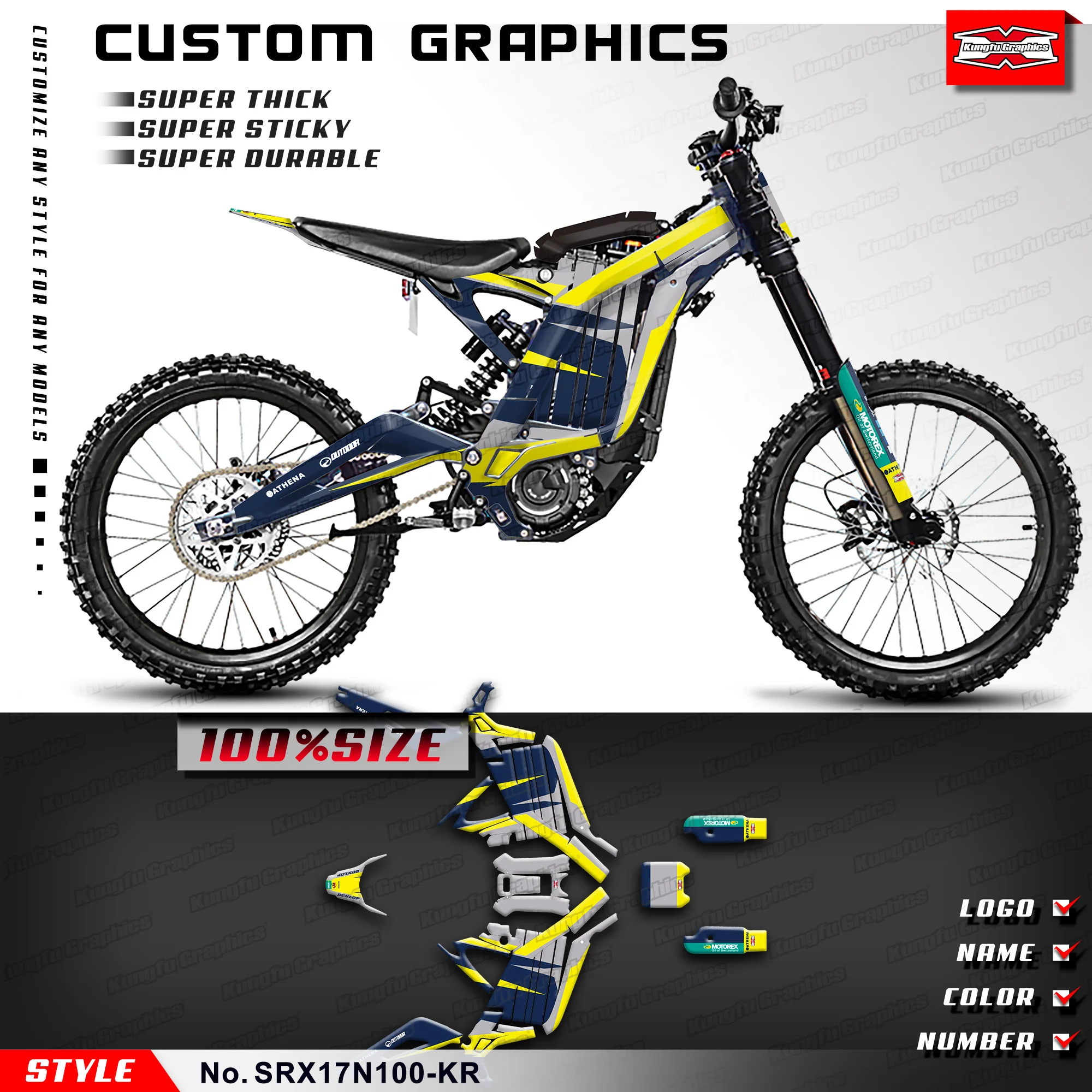 

KUNGFU GRAPHICS Racing Graphics Vinyl Wrap for Sur-Ron Light Bee X/S Electric Bike, SRX17N100-KR