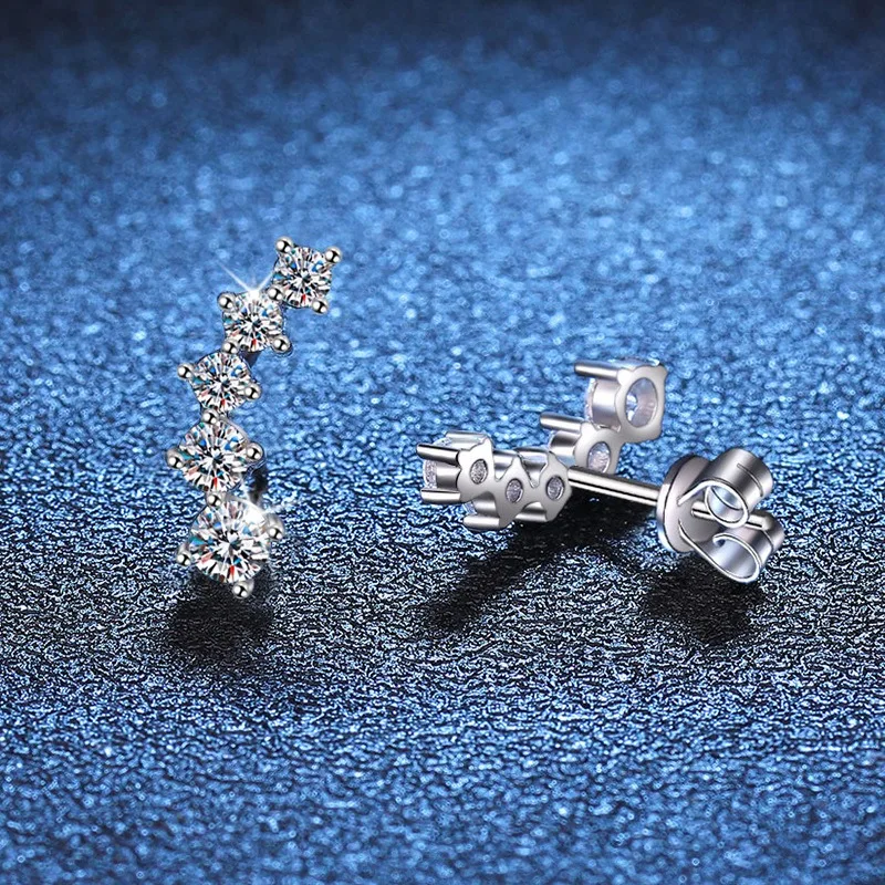 أقراط مويسانيتي فاخرة للنساء ترصيع الأذن المتلألئة 925 حلق من الفضة الاسترليني مجوهرات راقية مع صندوق هدايا #4