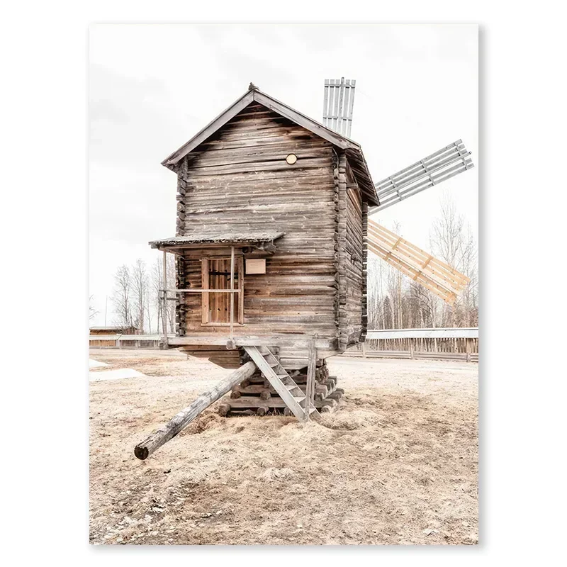 Sea Bridge Windmill Boat Beach Seagull Nordic Canvas Painting Wall Art Poster Print for Living Room Home Decor