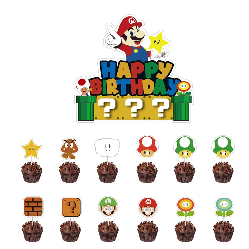 Nuovo Super Mario Party Supply Banner usa e getta Cake Topper Cartoon Mario Set Decorazioni di compleanno Festa di compleanno per bambini