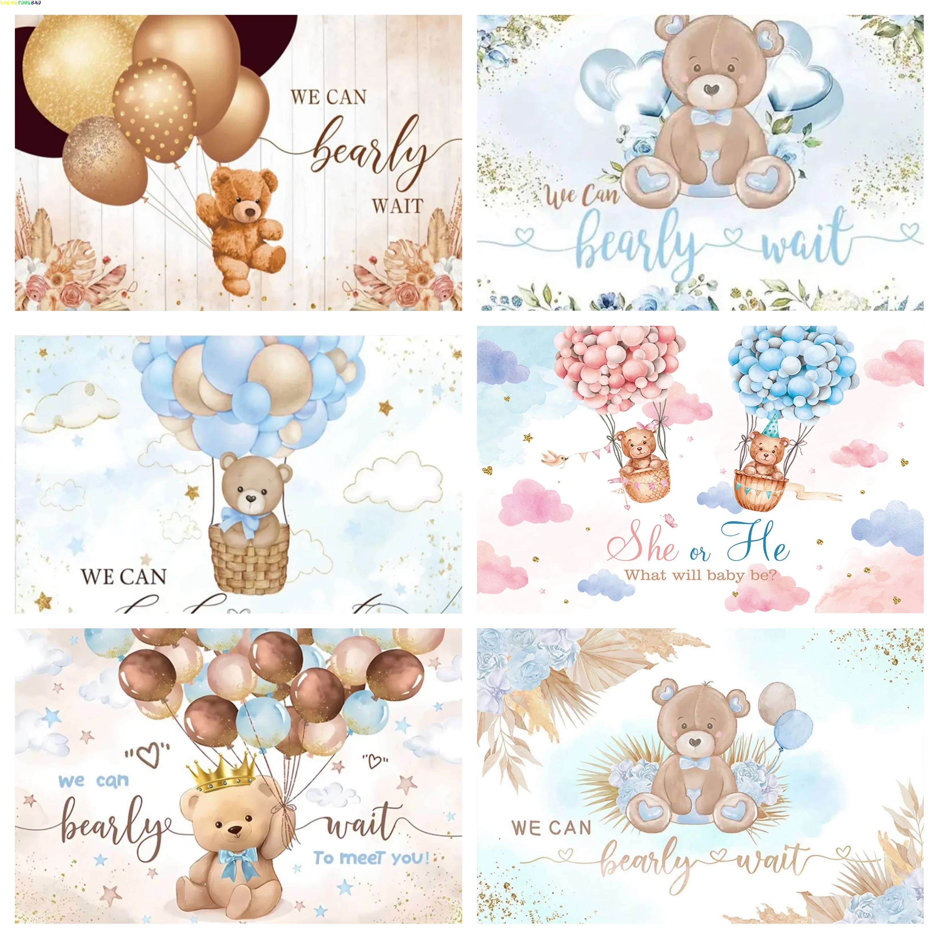 

Teddy Bear Backdrop for Photography For Kids Baby Shower Boy And Girl 1st Birthday Party Background Photo Studio Props DG-01