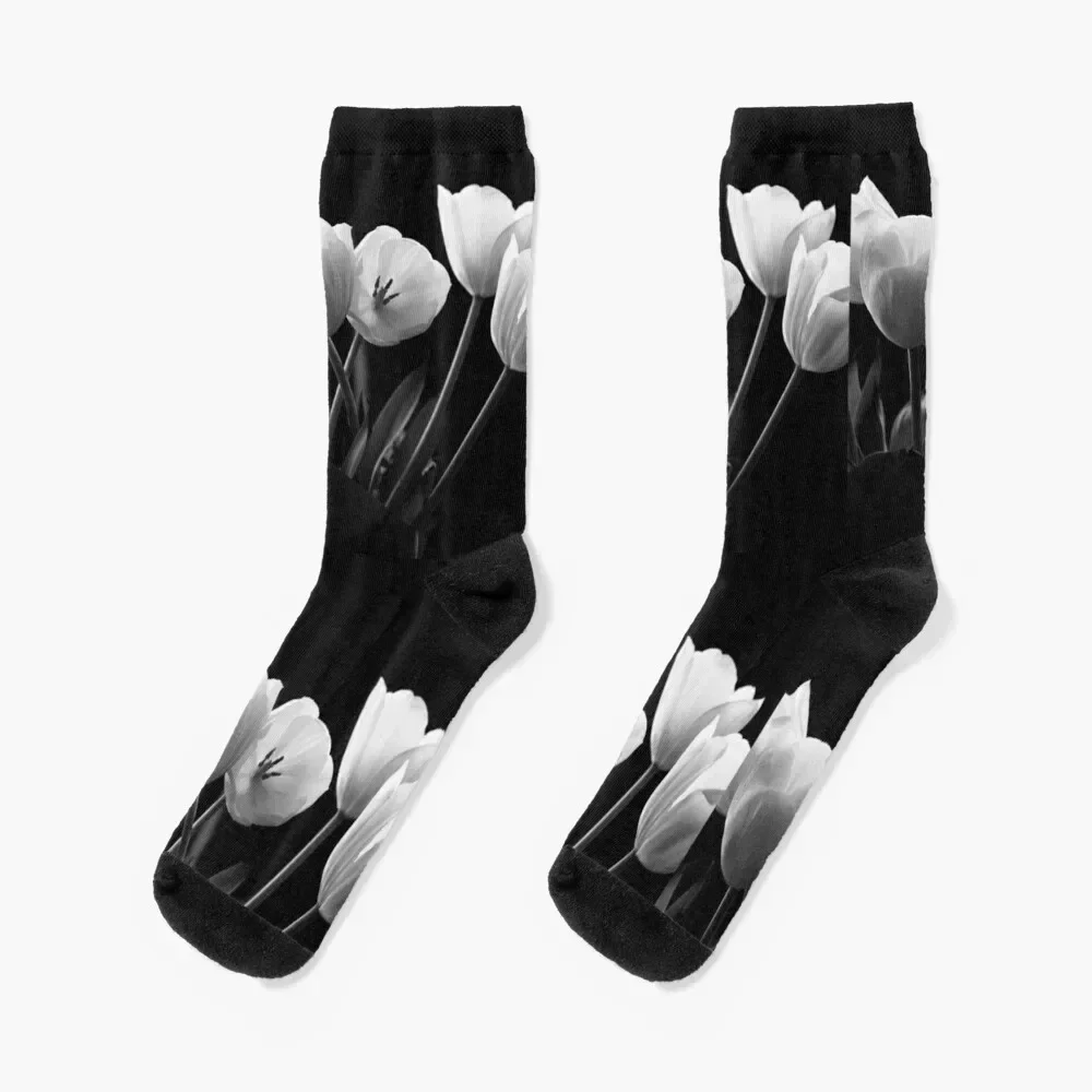 

Black & White Tulips Socks warm winter heated Man Socks Women's