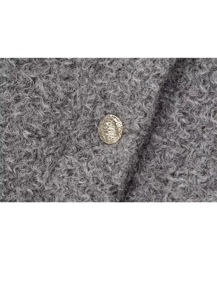 HH mujer invierno cuello redondo manga larga un solo pecho bolsillo botón decoración abrigo corto mujer chaqueta estilo callejero