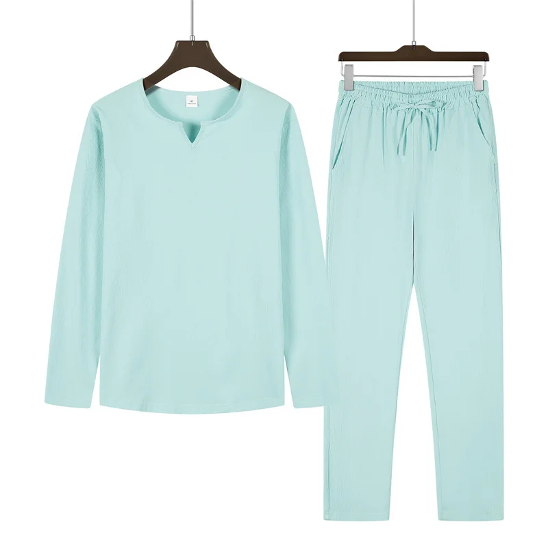 Frühling herbst 2 stücke Set V-ausschnitt männer T-shirt + Jogginghose Anzüge Männer langarm Trainingsanzug Einfarbig sport casual männer anzug