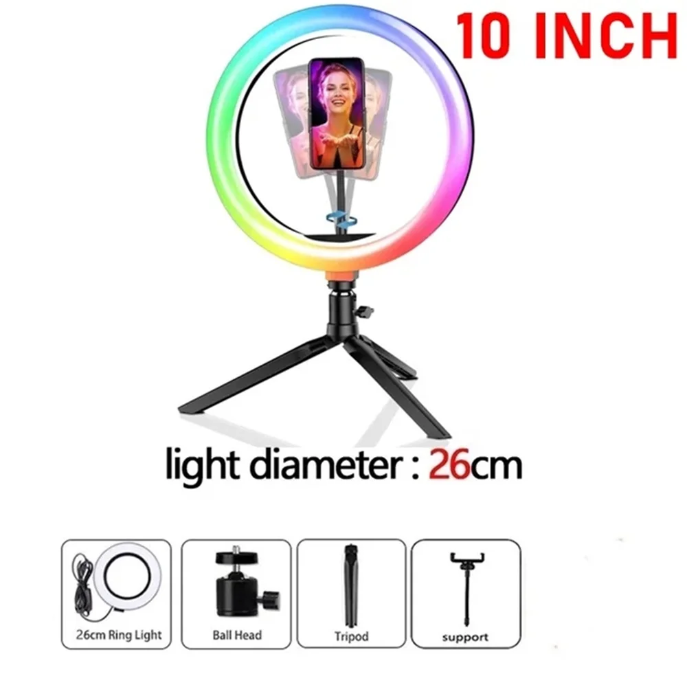 RGB 18 Color 3D LED Ring Light With Tripod Photography Lighting Selfie Ring Light Circle Lamp Phone Stand For Video Youtuber