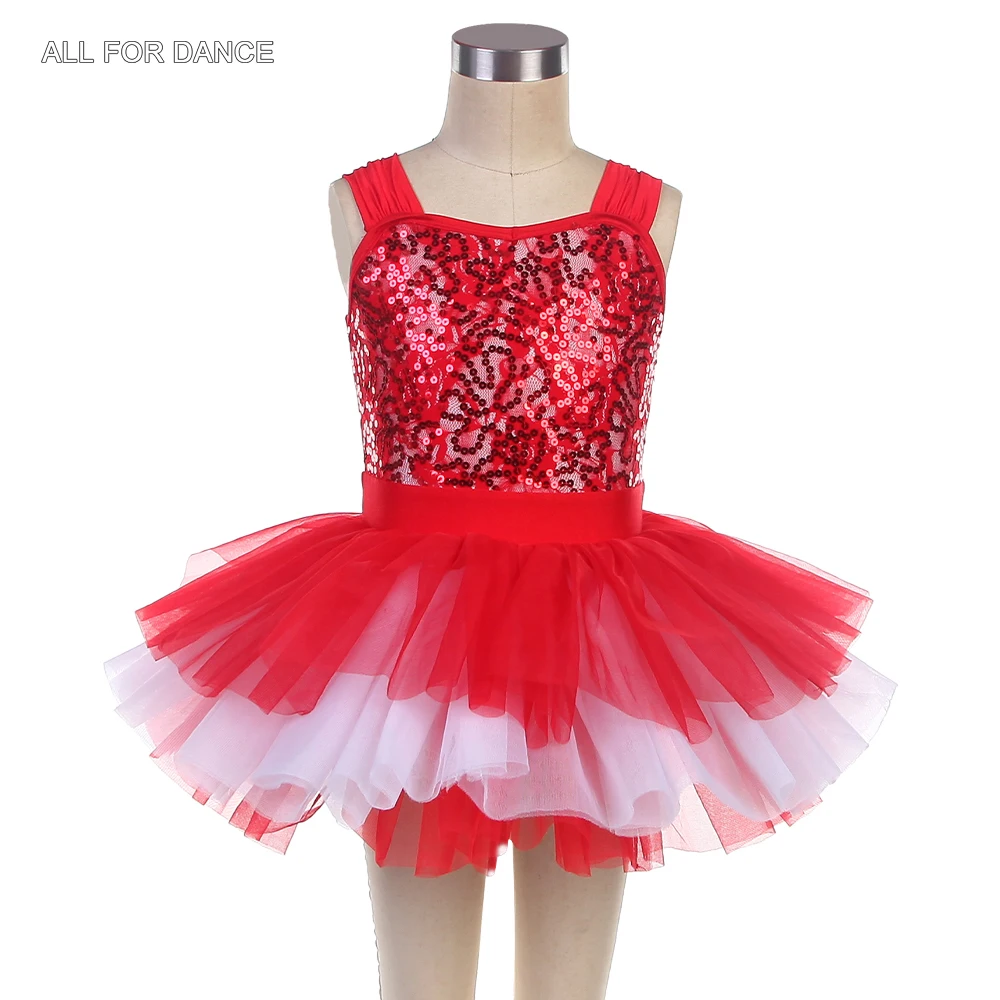 

24003 Kids Red Sequin Spandex Bodice Ballet Dance Tutu Girls Stage Performance Ballet Costumes