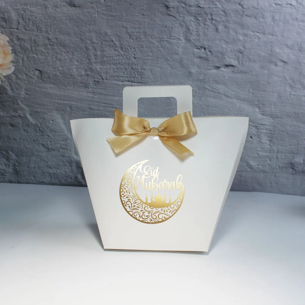 EID Mubarak Moon-Style Gift Candy Box with Gold Stamp for Islamic Ramadan Kareem Iftar and Hajj Decoration