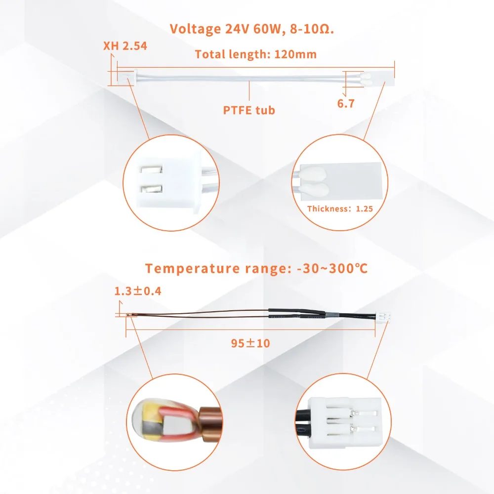 24V 60W Ceramic Cartridge Heater for Bambu Lab X1.X1C.P1P.P1S 3D Printer 100K NTC 3950 Thermistor Temperature Sensor 350℃