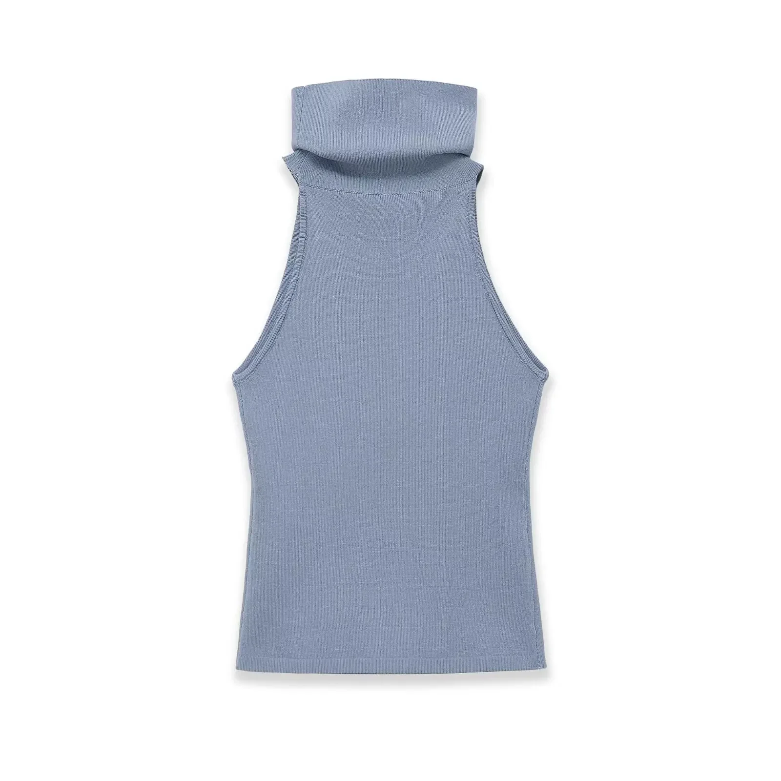 Women Tank Top Blue Turtleneck Sleeveless Backless for Women