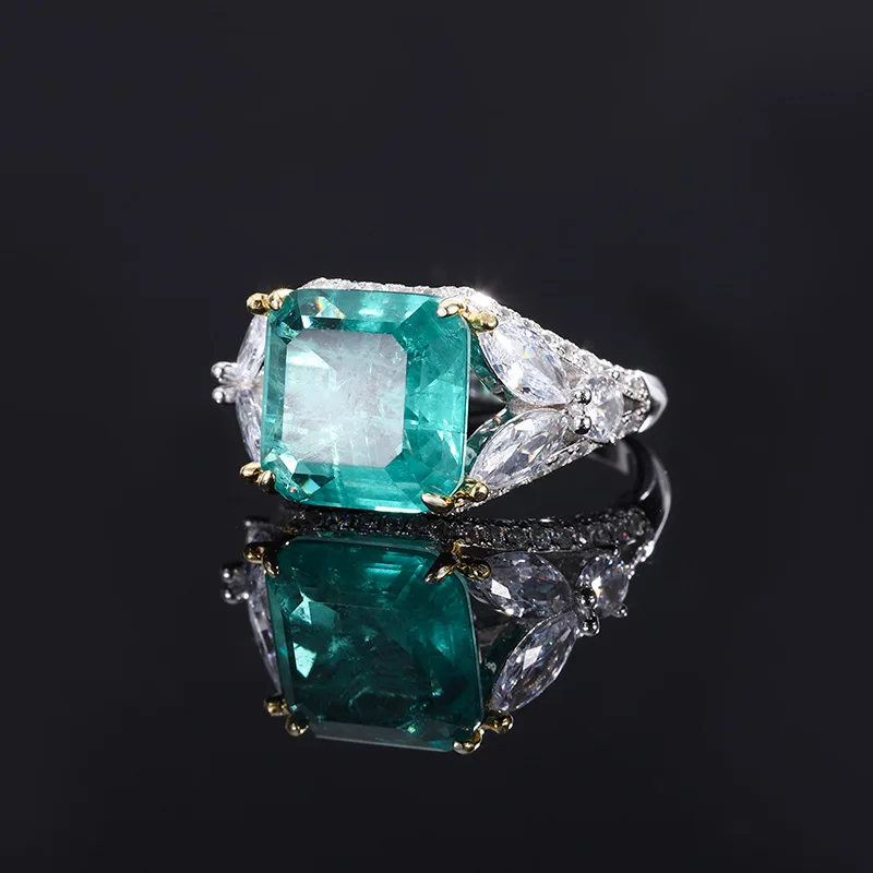 Jewelry S925 silver plated 18K gold inlaid emerald wood green temperament ladies ring square main 12*12