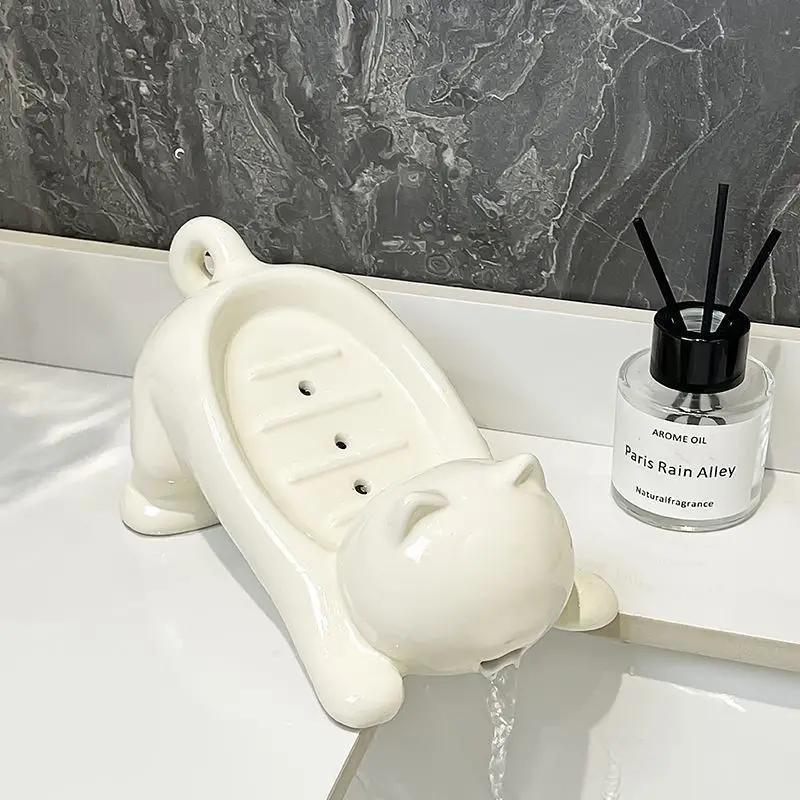 Bonito Soporte para Jabón con Forma de Gato, Contenedor de Plástico Liso para Jabón de Baño, Bandeja para Jabón, Accesorios de Baño, Herramientas para Baño, Decoración del Hogar