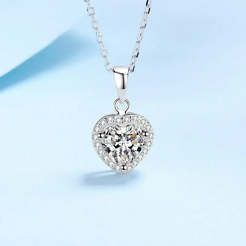 Shining Heart Pendant Moissanite Diamond 1ct Necklace for Women, Luxury PT950 Platinum Ladys Chain GRA Certified Fine Jewelry