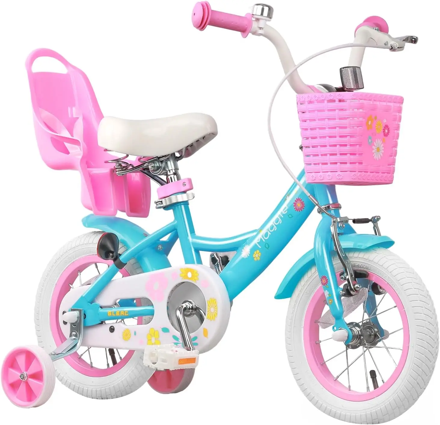 Bicicleta de estilo princesa para niñas, bici de 14 pulgadas para niños de 2 a 13 años, con asiento, cesta y tren