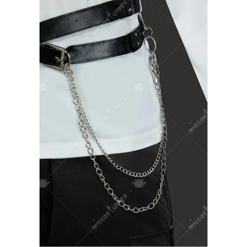 25COSMiccostumes Unisex Film Cosplay Zubehör Schwarzes Leder Body Harness Gürtel Set mit Taillenkette Handschuhe Krawatte