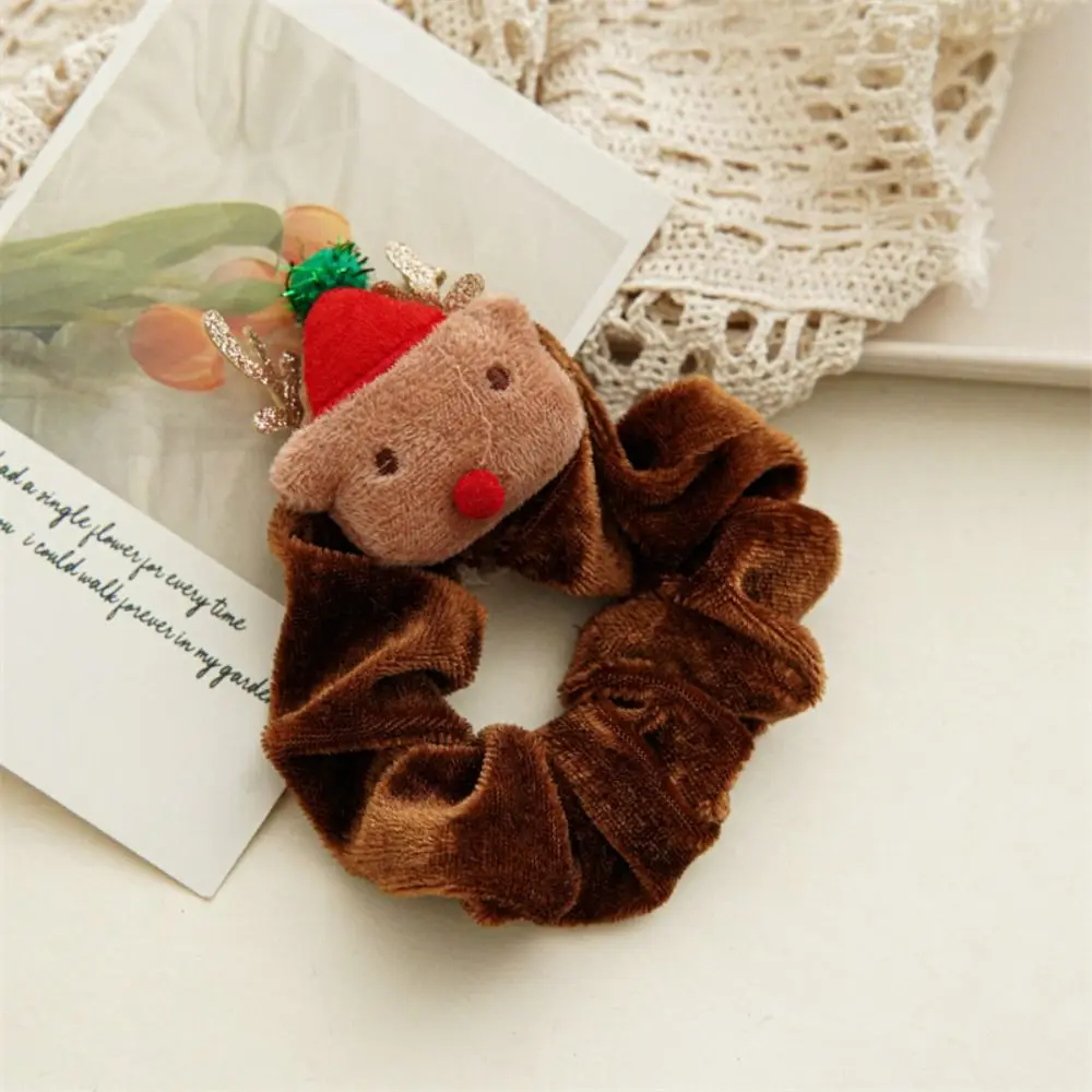 Soft Winter Christmas Scrunchies Plush Cartoon Hair Ring Santa Claus Cute Hair Rope Girl