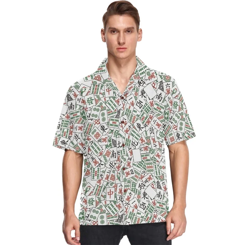 

Full Print Mahjong Graphic Shirts For Men Casual Button Down Short Sleeve Hawaiian Beach Shirt Mens Oversized Shirts & Blouses