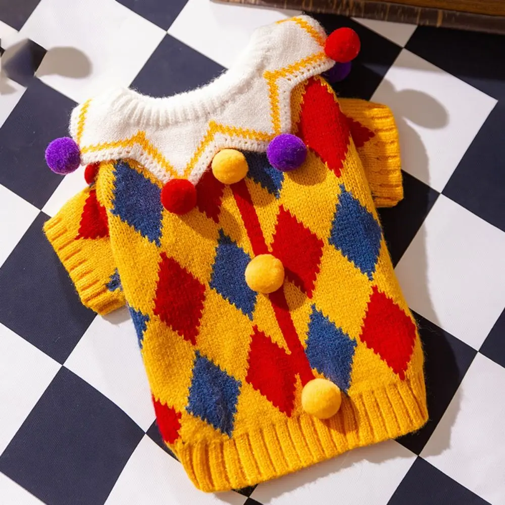 Rose Embroidered Pet Clown Sweater Soft Comfortable Dog Knit Pullover Pet Knitted Hat Warm Winter Dog Clothes For Cats Dogs