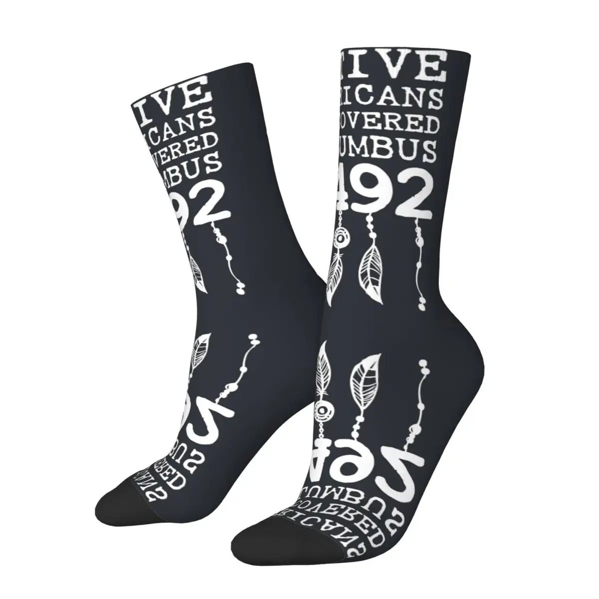 Crazy compression Native Americans Discovered Columbus In 1492 Funny Gift Classic Sock for Men Harajuku Columbus Day Crew Sock