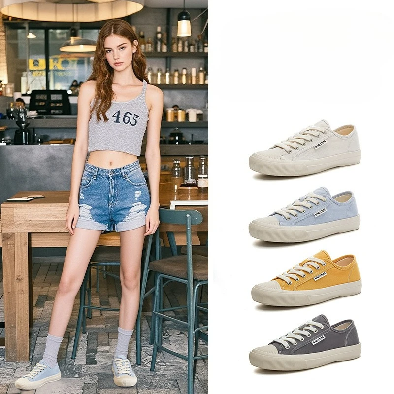

Pigskin Pad Canvas Shoes Women's New Flat-bottomed Casual Single Versatile Little White Sneakers Comfortable Fashoin