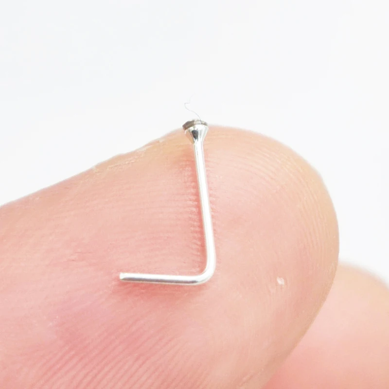 20pcs/lot 1mm Clear Crystal Nose Rings Studs 925Sterling Silver 24G L Shape Nose Nostrial Piercing Nez for Women