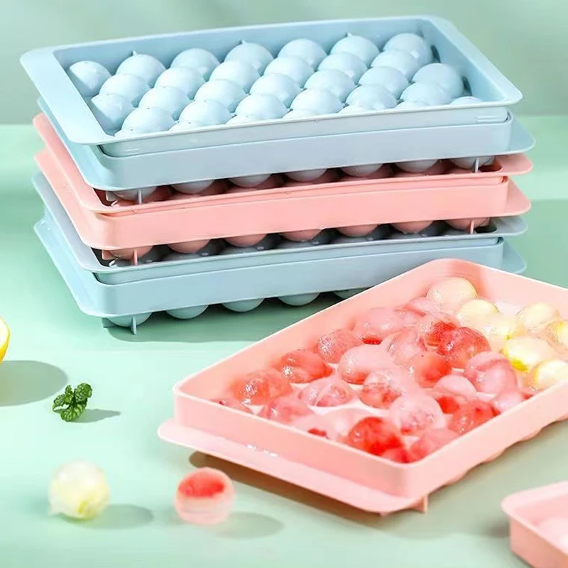 33 Grid Reusable Ice Cube Tray With Lid Diamond Round Ice Cube Mold Ball Ice Cube Maker DIY Ice Cream Kitchen Accessories