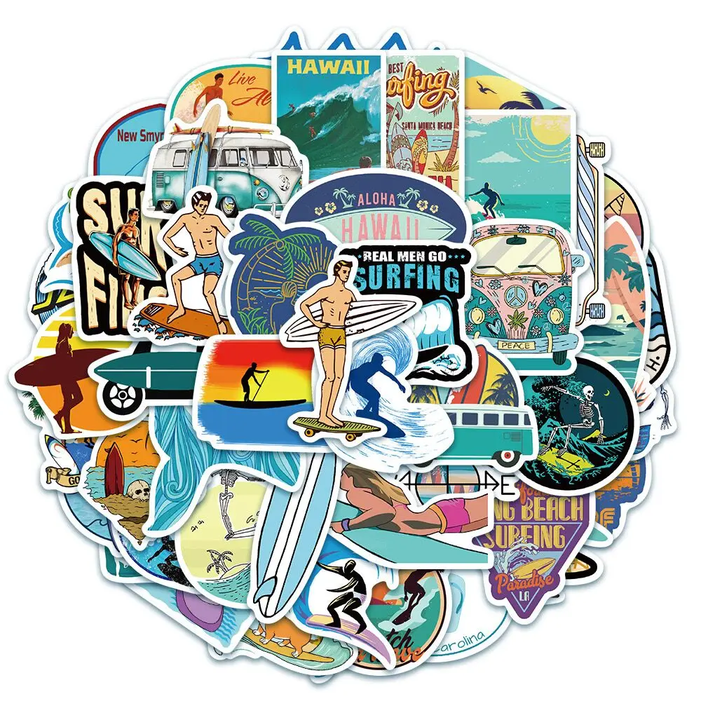 10/50PCS Cool Hawaii Summer Beach Surfing Stickers DIY Surfboard Laptop Phone Luggage Notebook Graffiti Surf Sticker Decals Toy