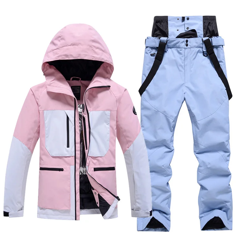 -30℃ Ski suit Snow prevention Jacket pants adult Couple clothing Men women windproof waterproof warm Green Pink white Purple