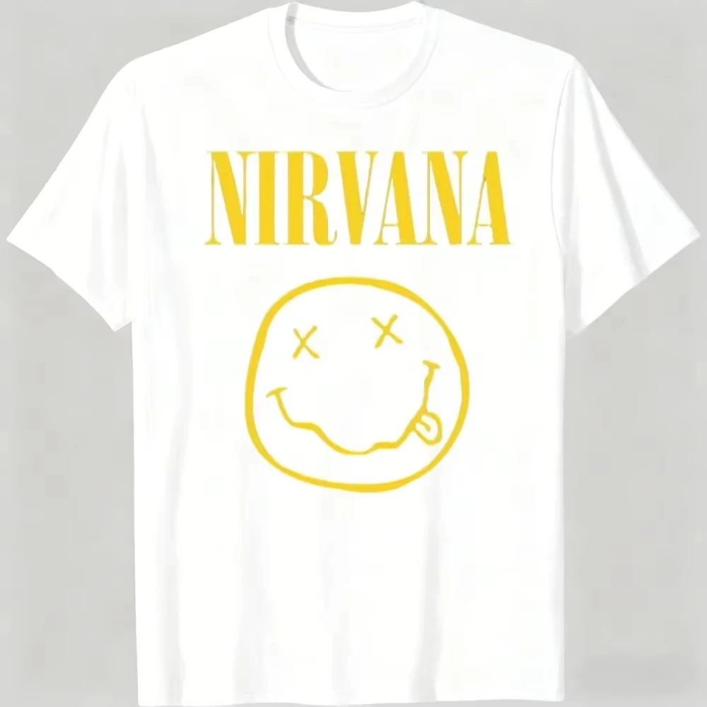 2026 New NIRVANA Family Matching Unisex Oversized T Shirt Retro X Eyes Smiley Chest Graphic Rock Streetwear Loose Cotton Tee