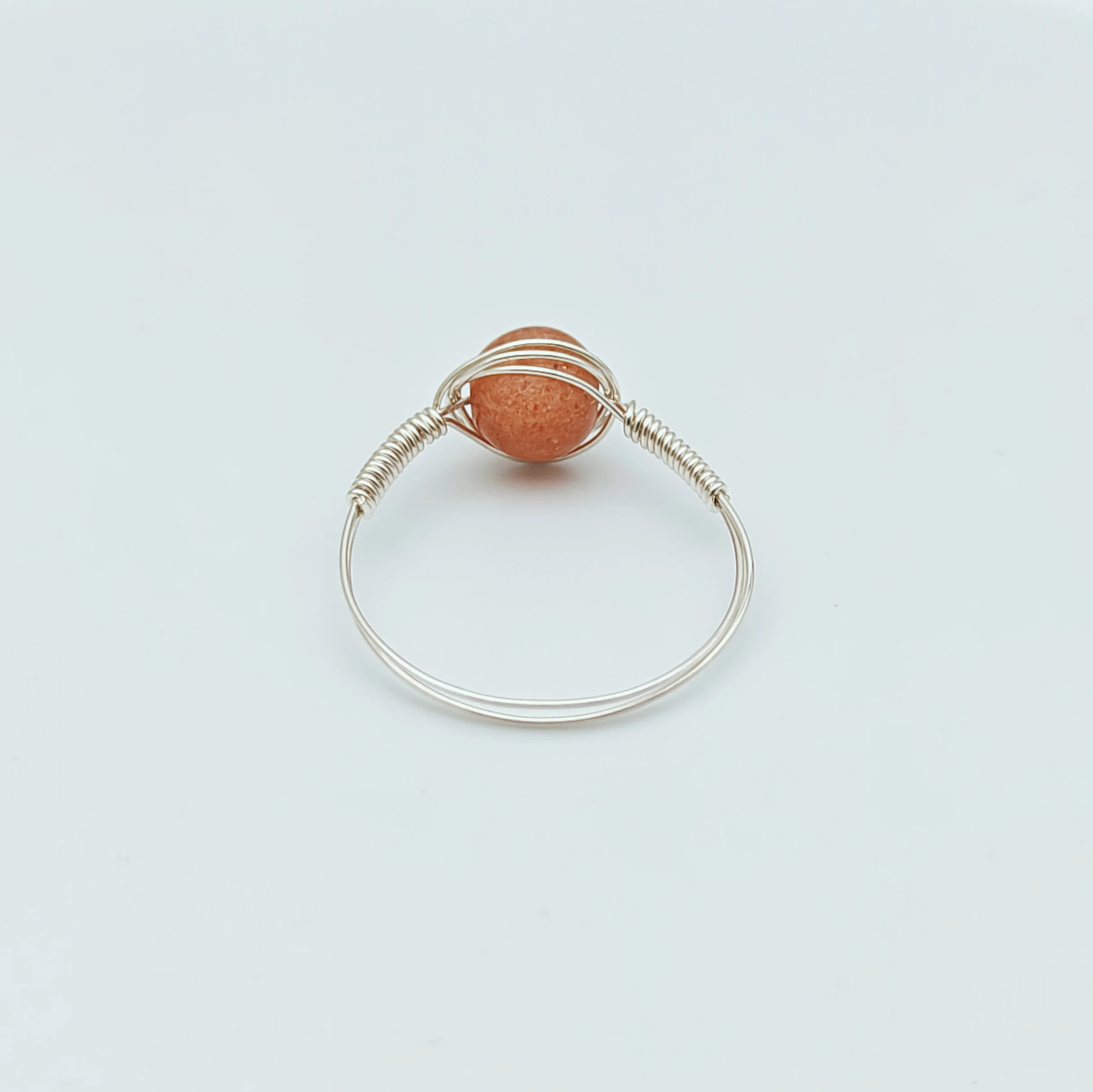 Sunstone Natural Stone Birthstone Solitaire Sterling Silver Color Wire Wrapped Wedding Rings For Women Jewelry Boho Handmade