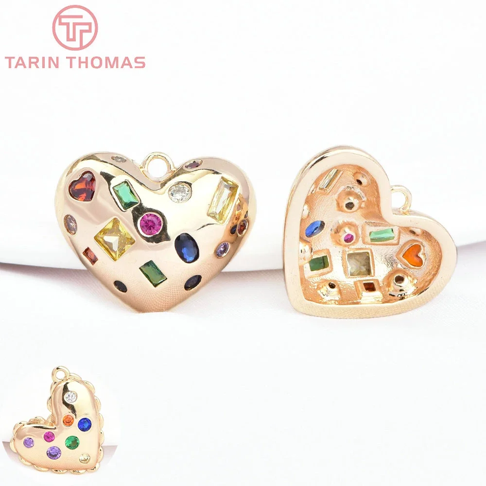 

(7861) 2PCS 24K Gold Color Brass with Zircon Hearts Pendants High Quality DIY Jewelry Making Findings Accessories Wholesales