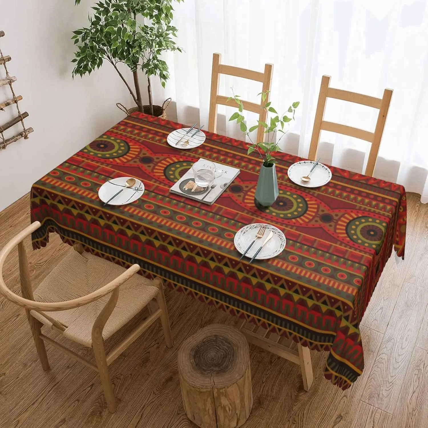 African Tribal Ethnic Style Rectangle Waterproof Tablecloth Table Decor Reusable Kitchen Dining Tablecloth Holiday Party Decor
