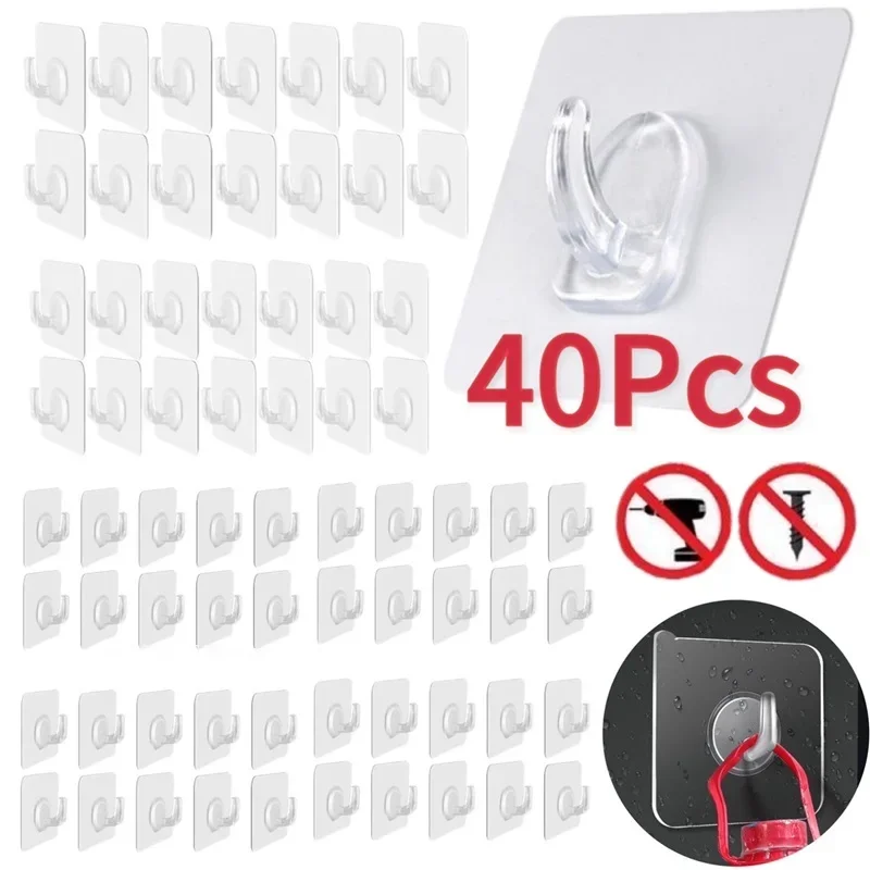 5/10/20/30/40Pcs Self-adhesive Hook Transparent Door Wall Hook Child Heavy Load Rack Kitchen Bathroom Towel Key Rack Sticky Hook