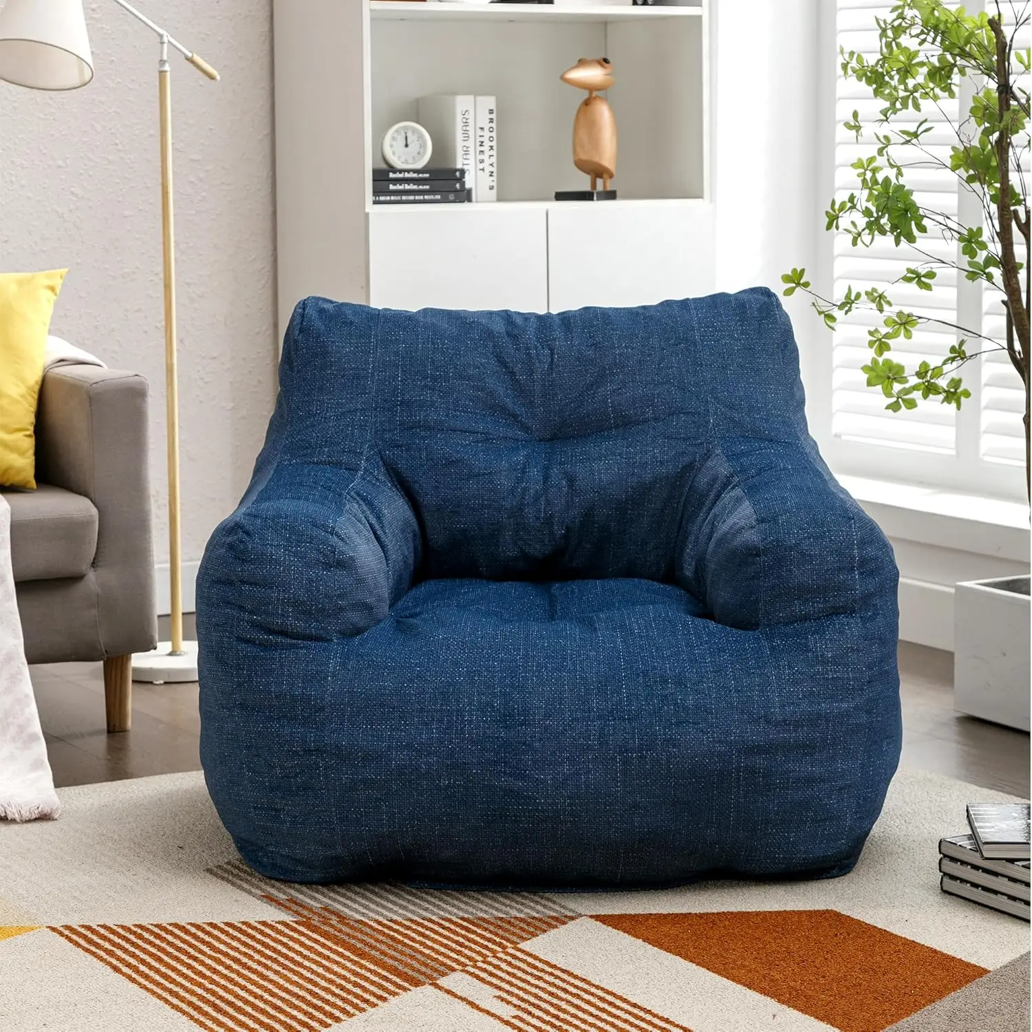 3FT Medium Bean Bag Chair with Filler, Comfy Soft Linen Accent Chair Lounger Sofa Giant Bean Bag Chairs for Adults, Teens,