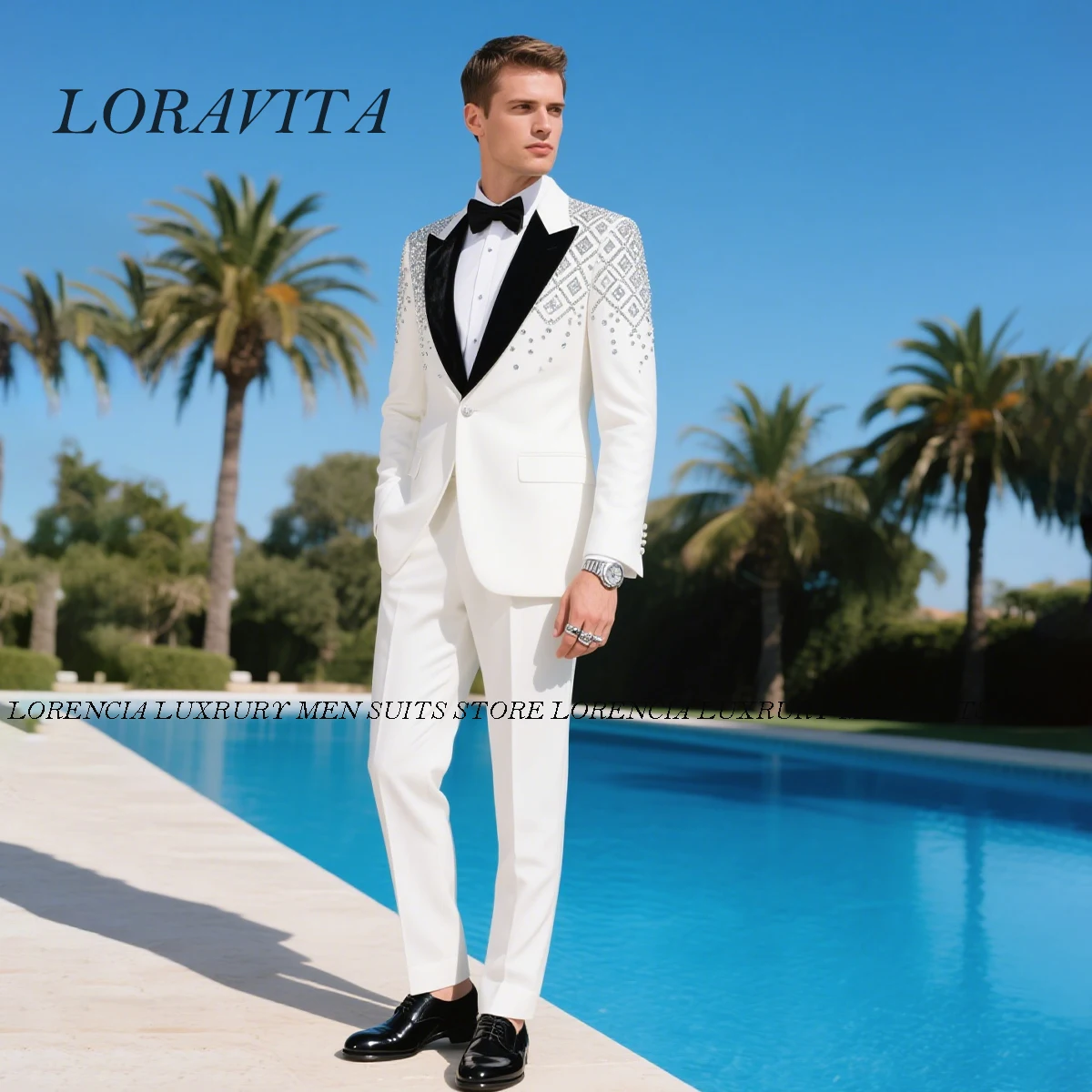 

Смокинги по индивидуальному заказу, мужские костюмы, комплекты из 2 предметов, блестящие бисерные кристаллы, свадебные смокинги для жениха, мужской пиджак для выпускного вечера, формальный Homme