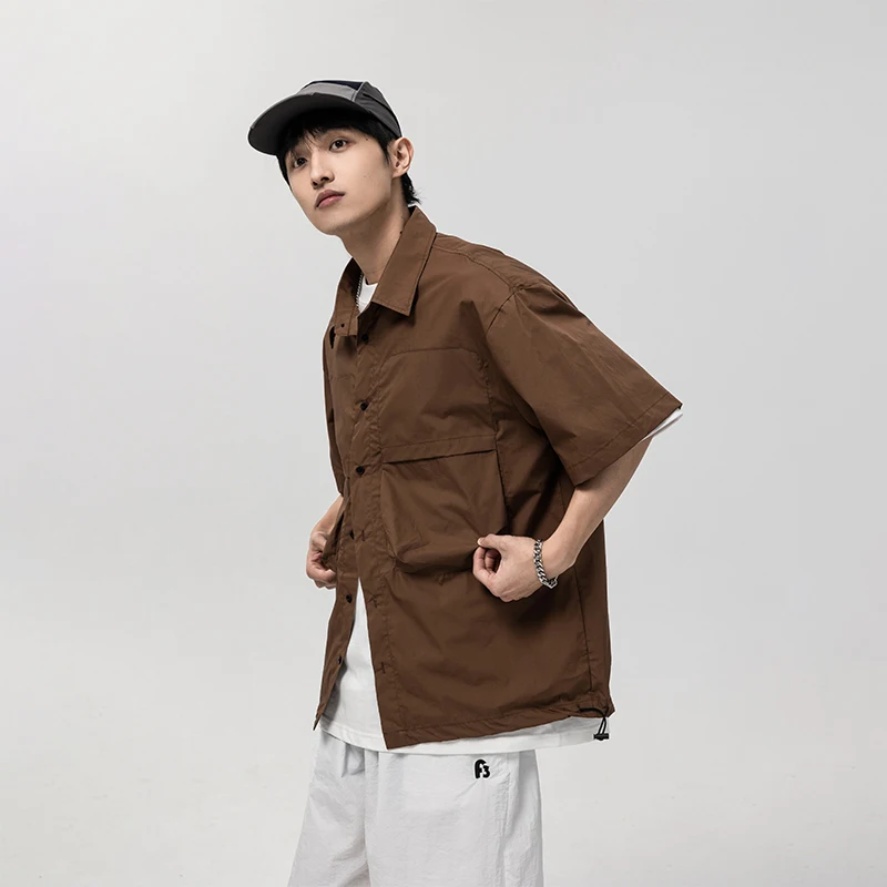 Cityboy Shirt for Men Summer Japanese Streetwear Vintage Loose Casual Short Sleeve Outdoor Cargo Shirts Blouses