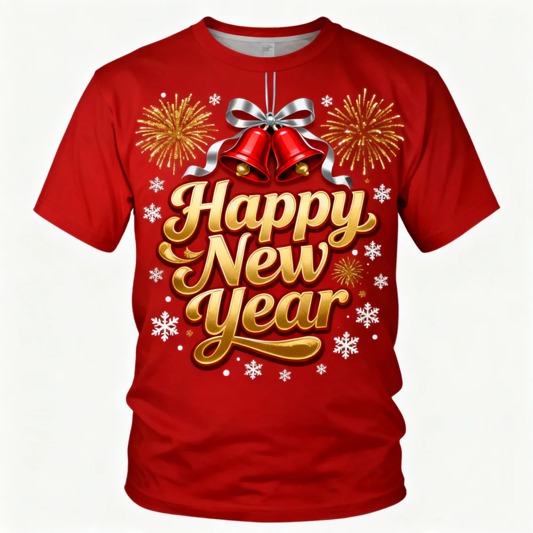 

2026 Happy New Year 3D Print T Shirt For Men Fashion Men's Clothing Beer Pattern Short Sleeve Tops Trend Cool Tee Couple Clothes