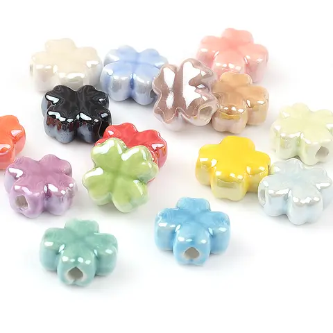 10pcs 12mm 새로운 네 잎 클로버 다채로운 세라믹 비즈 팔찌 패션 쥬얼리 액세서리 DIY 펜던트 만들기