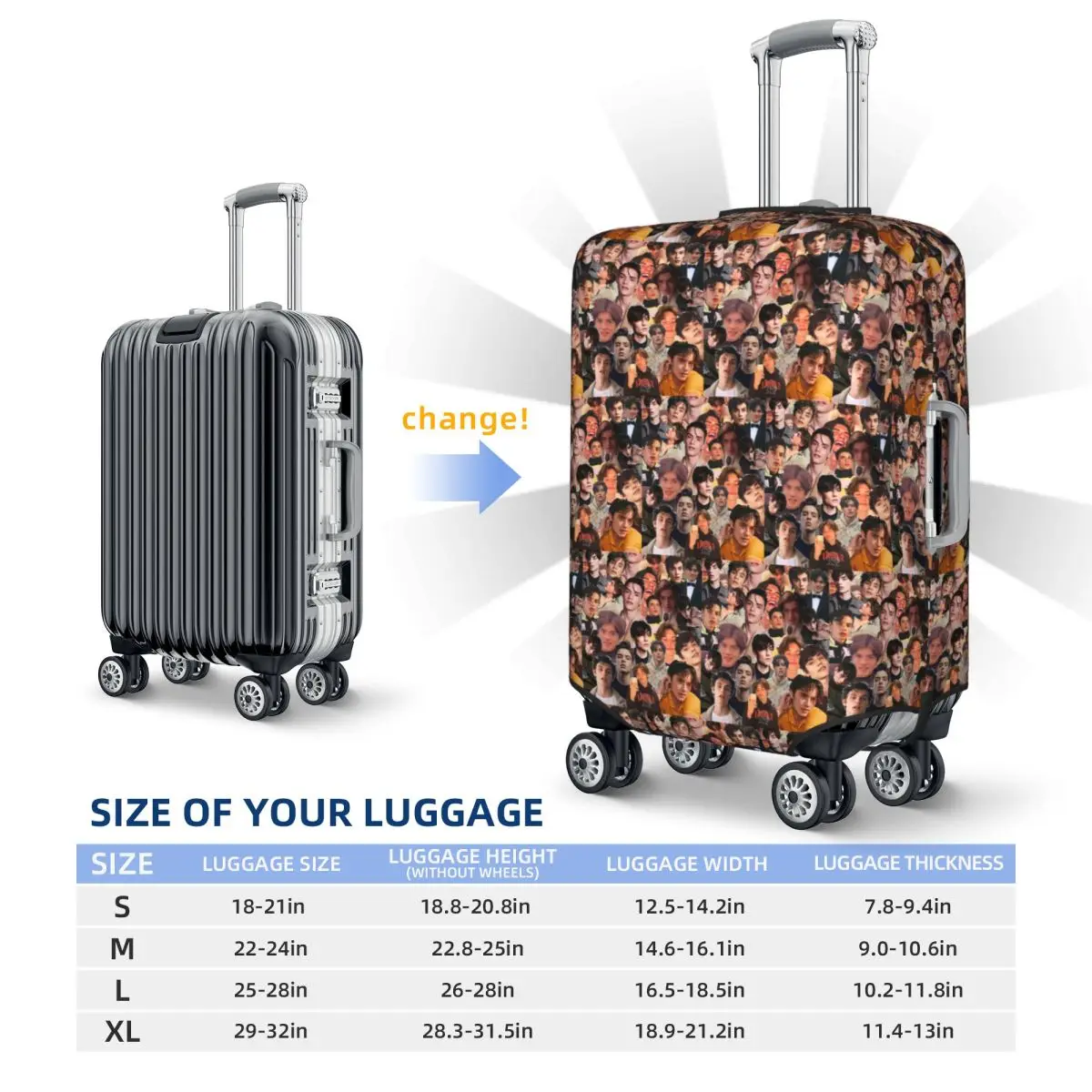 Louis Partridge Photo Collage Suitcase Cover Protection Elastic Trip Luggage Protector Covers for 18-32 Inch